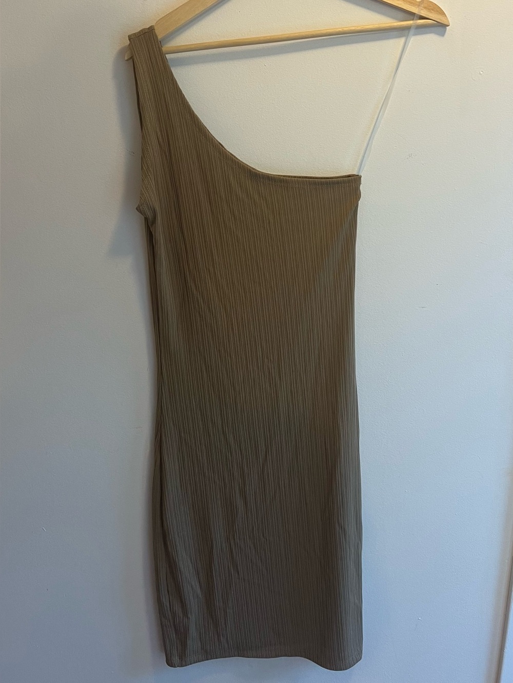 One-Shoulder Ribbed Dress in Taupe - Picture 2 of 9